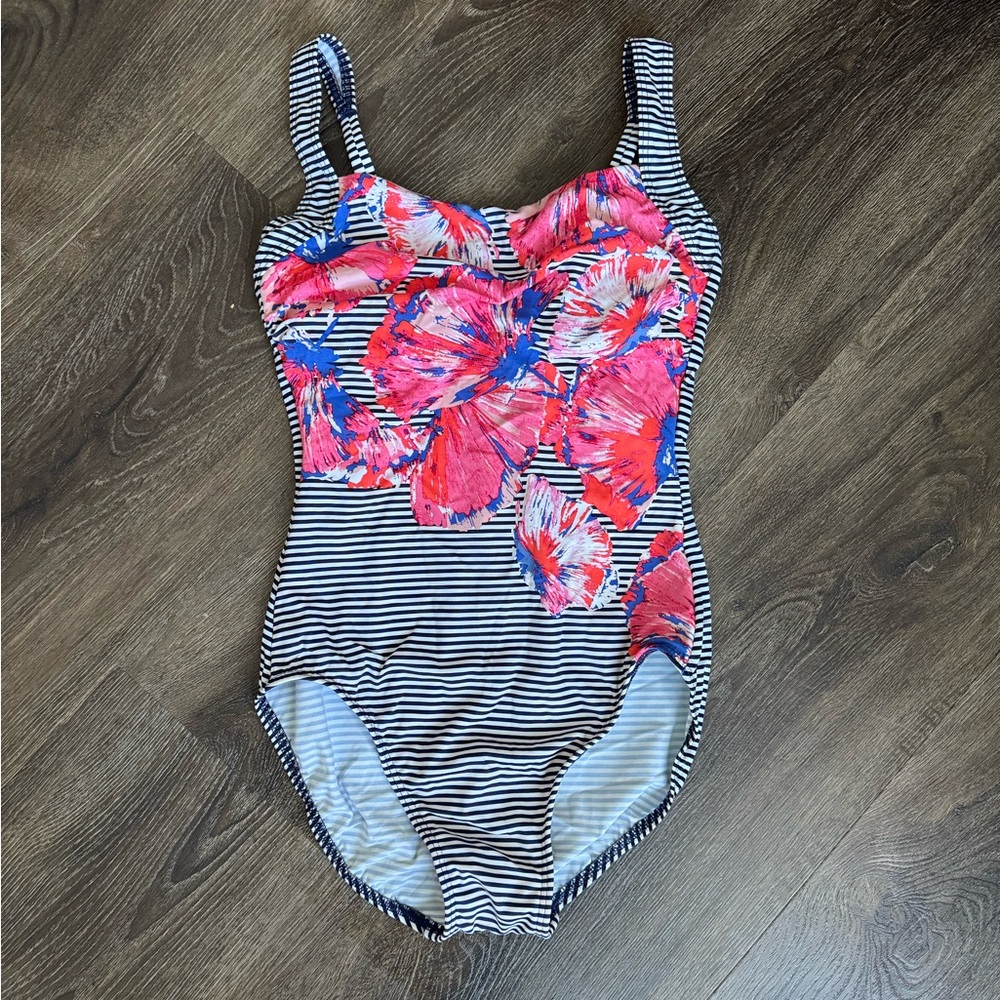 Floral Striped Swimsuit. New.